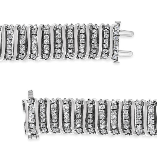 Sterling Silver Diamond Chevron Bracelet - 8.5 Cttw 7 Row S-Curved Link