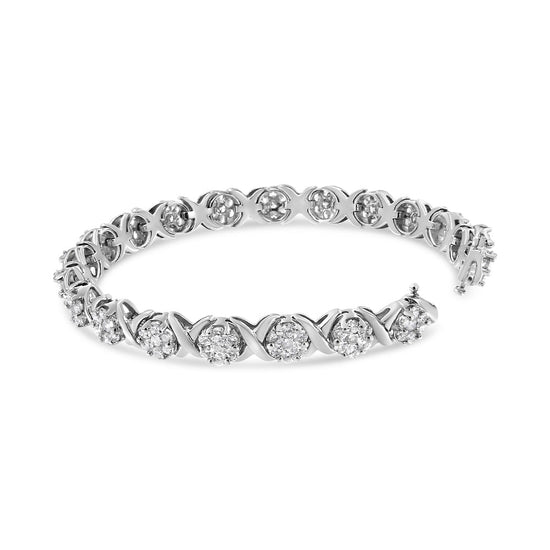 14K White Gold Diamond Cluster Bracelet - 6.33 Cttw Round Brilliant Cut