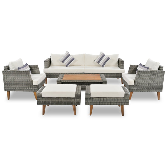 6-Piece All Weather PE Wicker Sofa Set - Outdoor Rattan Furniture