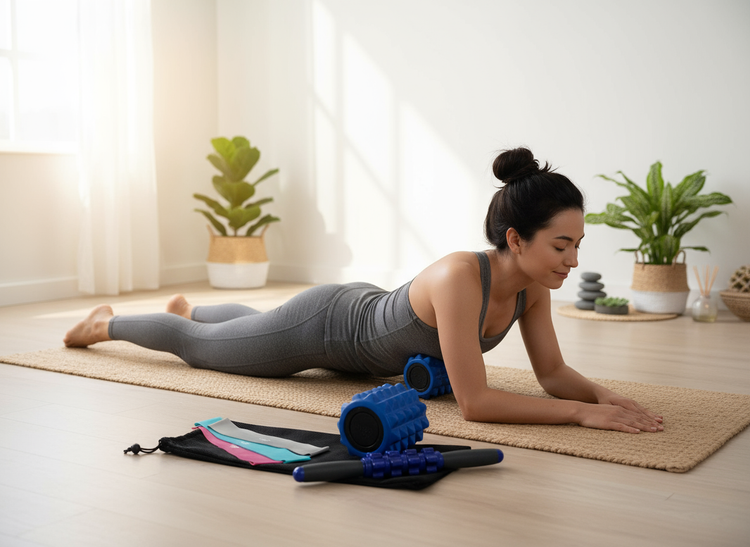 Mini foam roller in use