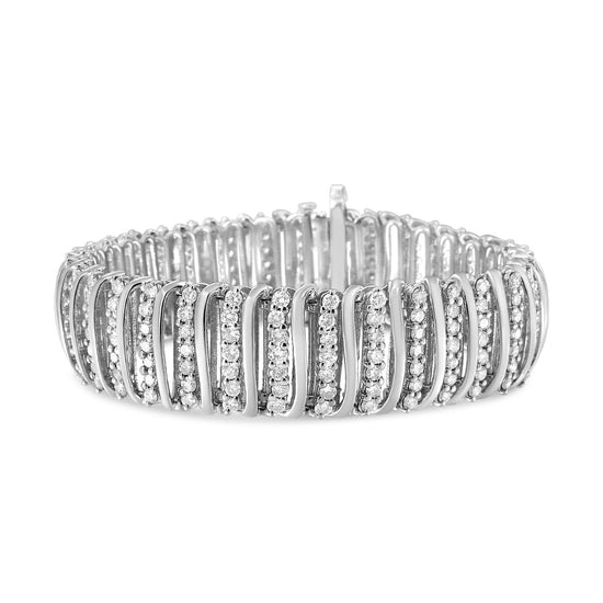 Sterling Silver Diamond Chevron Bracelet - 8.5 Cttw 7 Row S-Curved Link