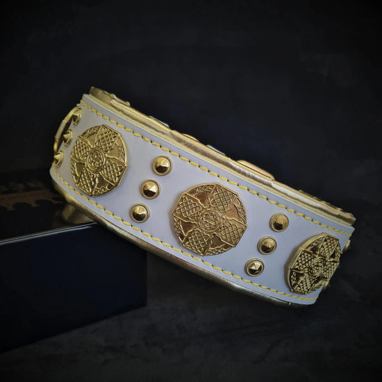 The "Maximus" collar 2.5 inch wide white & gold - Palace of Roman