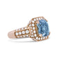 Genuine 18K Rose Gold Aquamarine Ring - 10mm Cushion Diamond Halo