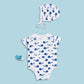 Smart Short Sleeve Baby Bodysuit + Bib - Blue Whale