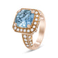 Genuine 18K Rose Gold Aquamarine Ring - 10mm Cushion Diamond Halo