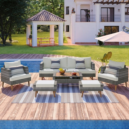 6-Piece All Weather PE Wicker Sofa Set - Outdoor Rattan Furniture