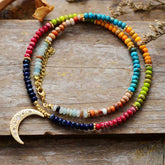 7 chakra moon necklace with colorful healing crystal stones
