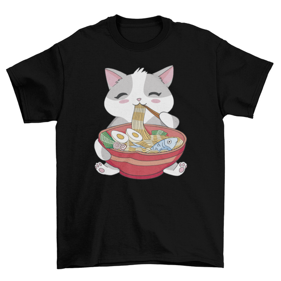 Genuine Cat Eating Ramen T-Shirt - Funny Graphic Tee Unisex