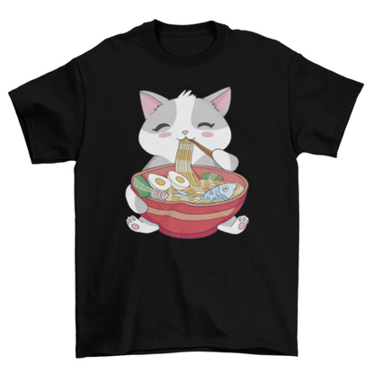 Genuine Cat Eating Ramen T-Shirt - Funny Graphic Tee Unisex