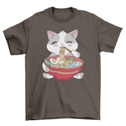 Genuine Cat Eating Ramen T-Shirt - Funny Graphic Tee Unisex