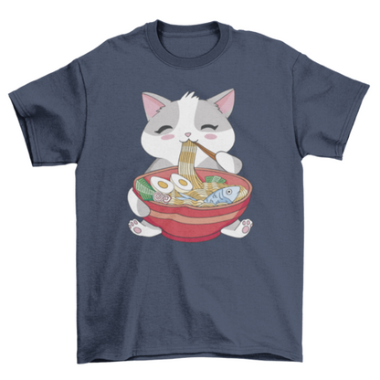 Genuine Cat Eating Ramen T-Shirt - Funny Graphic Tee Unisex