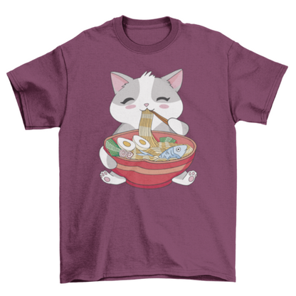 Genuine Cat Eating Ramen T-Shirt - Funny Graphic Tee Unisex