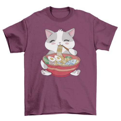 Genuine Cat Eating Ramen T-Shirt - Funny Graphic Tee Unisex