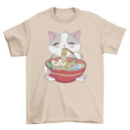 Genuine Cat Eating Ramen T-Shirt - Funny Graphic Tee Unisex