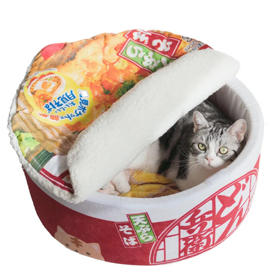 Pet Ramen Cushion Bed - Adorable Noodle Bowl Design for Cats & Small Dogs