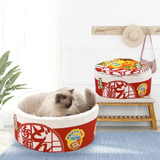 Pet Ramen Cushion Bed - Adorable Noodle Bowl Design for Cats & Small Dogs