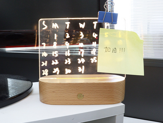 Wood Table Lamp with Message Board - 3-Color Touch Control Night Light