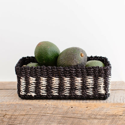 Genuine Seagrass Storage Woven Tray - Black + White Band Boho