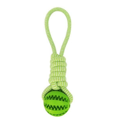 Genuine Durable Rubber Ball Chew Toy with Cotton Rope - Dog