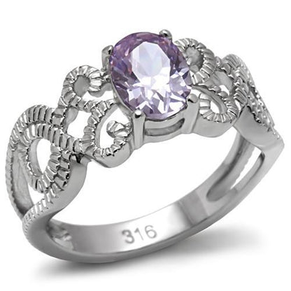 Genuine Light Amethyst CZ Stainless Steel Ring - AAA Grade