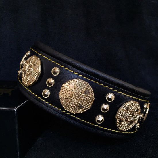 The "Maximus" collar 2.5 inch wide black & gold - Palace of Roman
